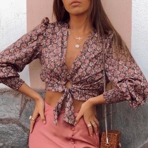 Zara Ring Tie printed Floral paisley Boho Crop Top blouse SS20 Bloggers Favorite